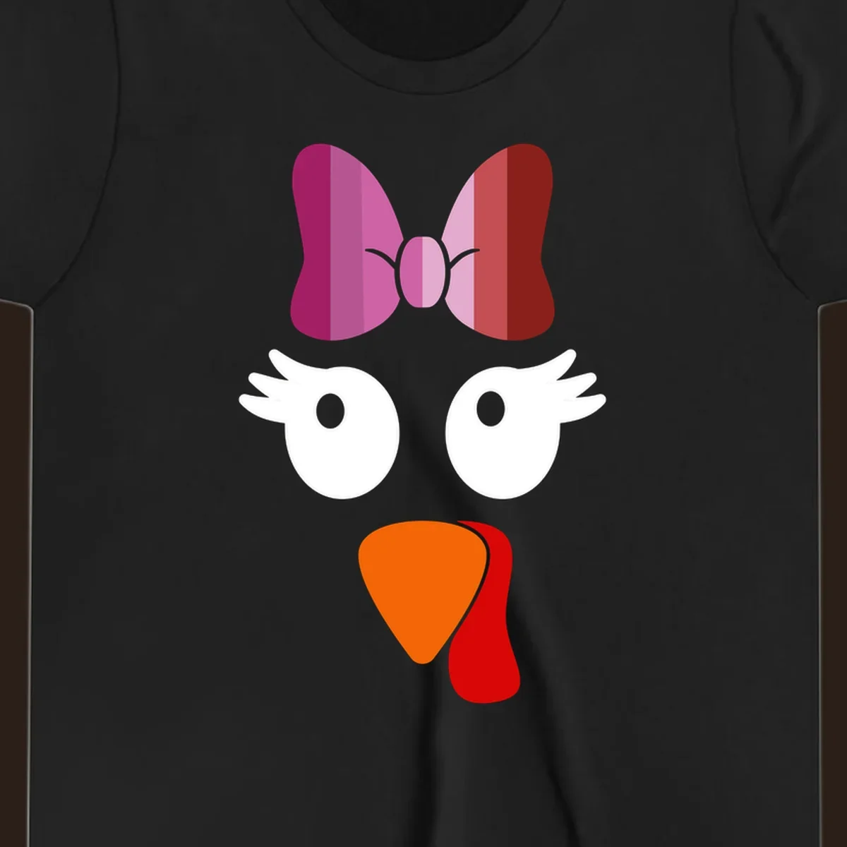 Cute lesbian turkey face with pink and purple bow. Thanksgiving graphic.
