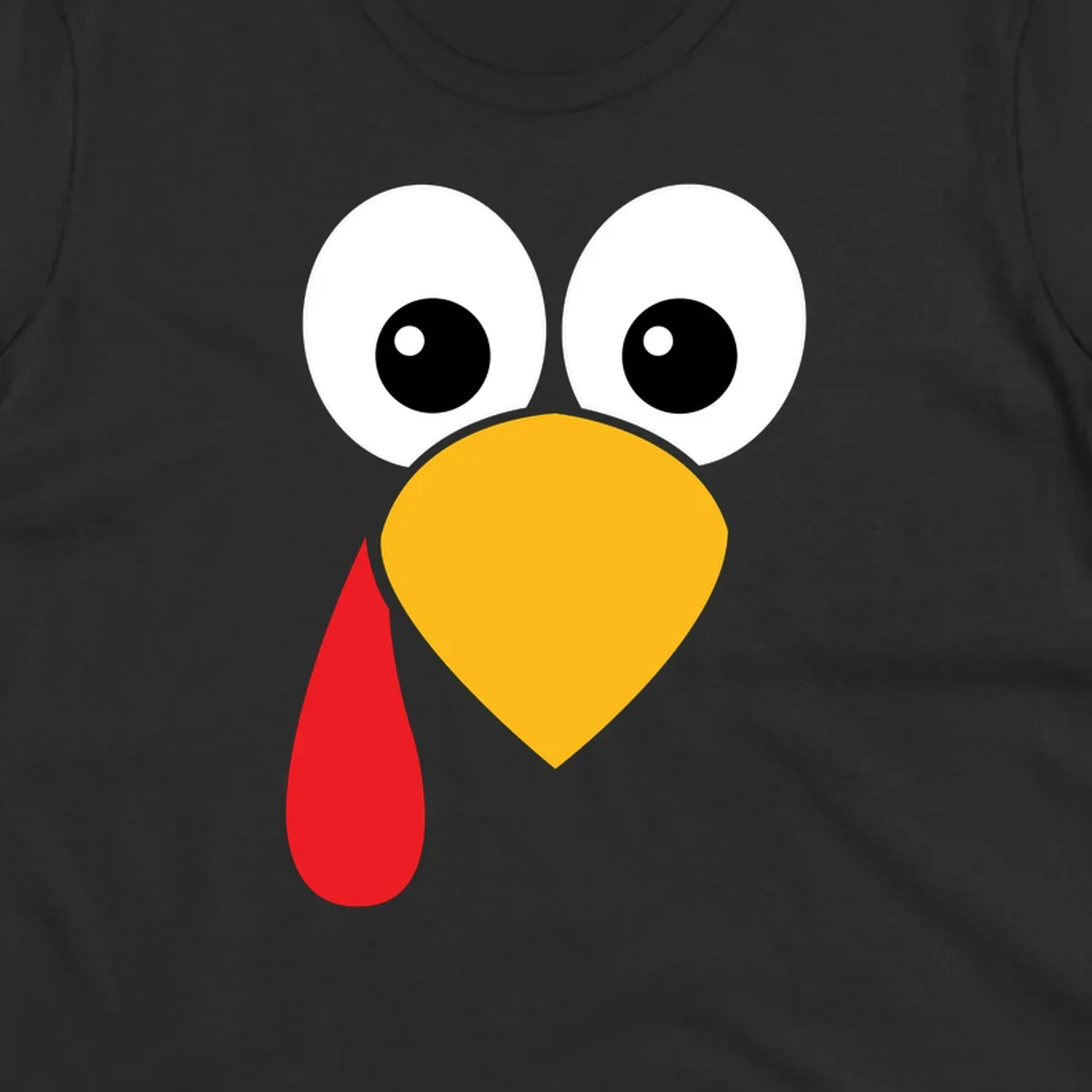 Funny turkey face illustration with big eyes, yellow beak, and red wattle for Thanksgiving.
