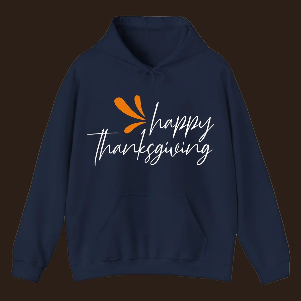 Happy Thanksgiving script text with an orange graphic element.