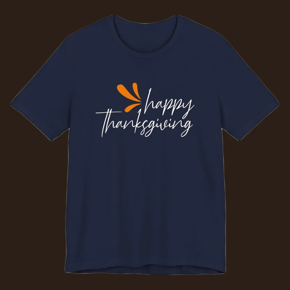 Happy Thanksgiving script text with an orange graphic element.