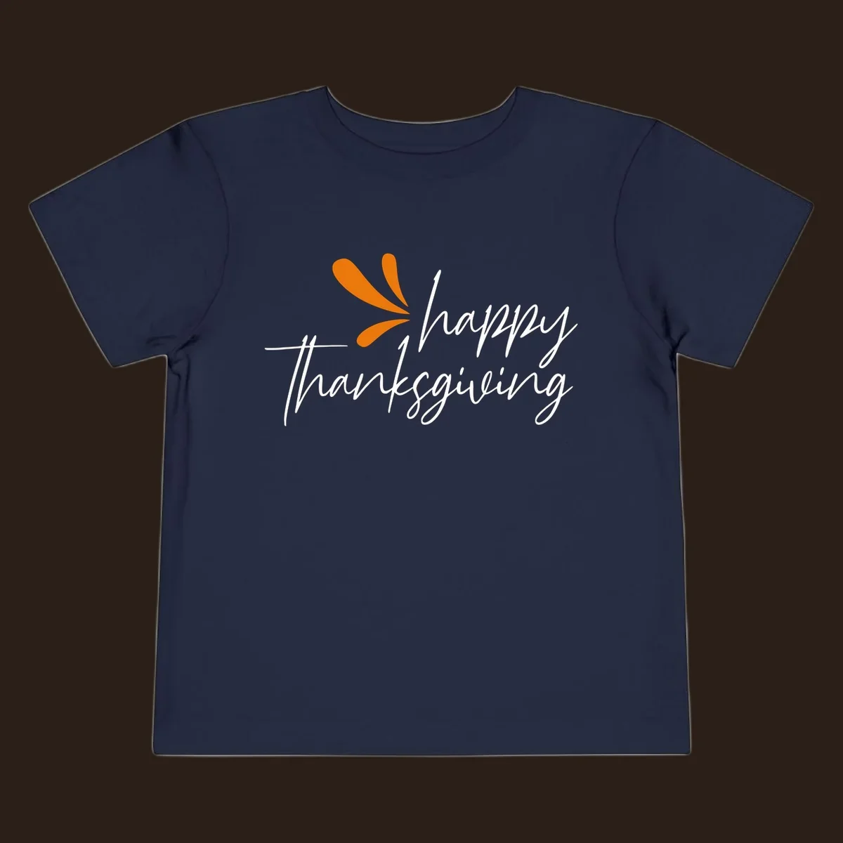Happy Thanksgiving script text with an orange graphic element.