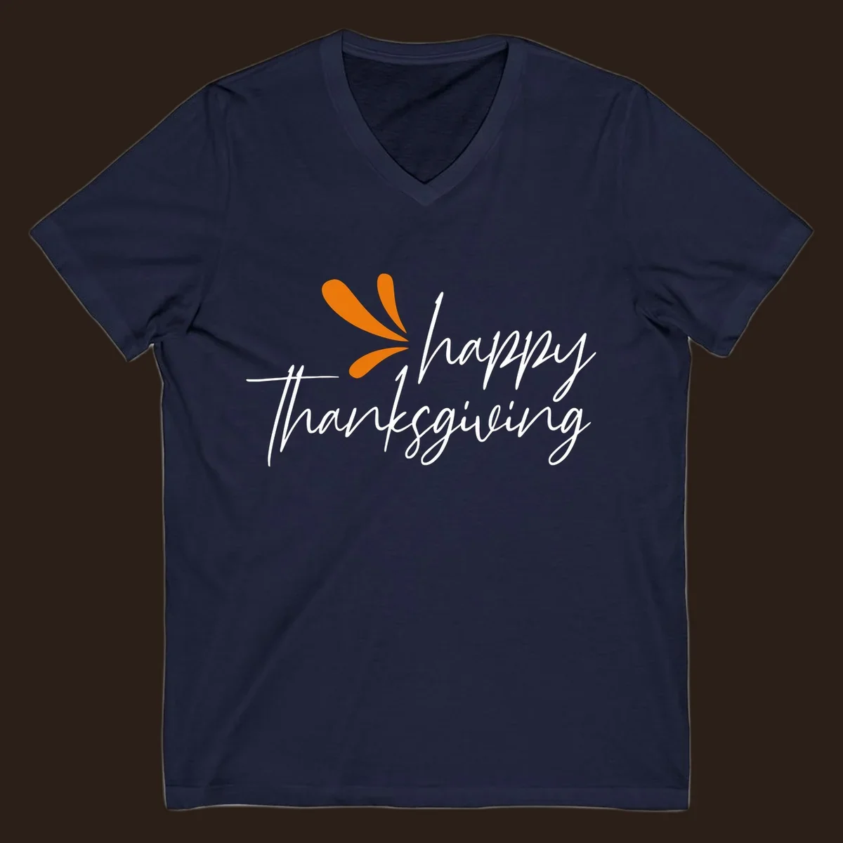 Happy Thanksgiving script text with an orange graphic element.