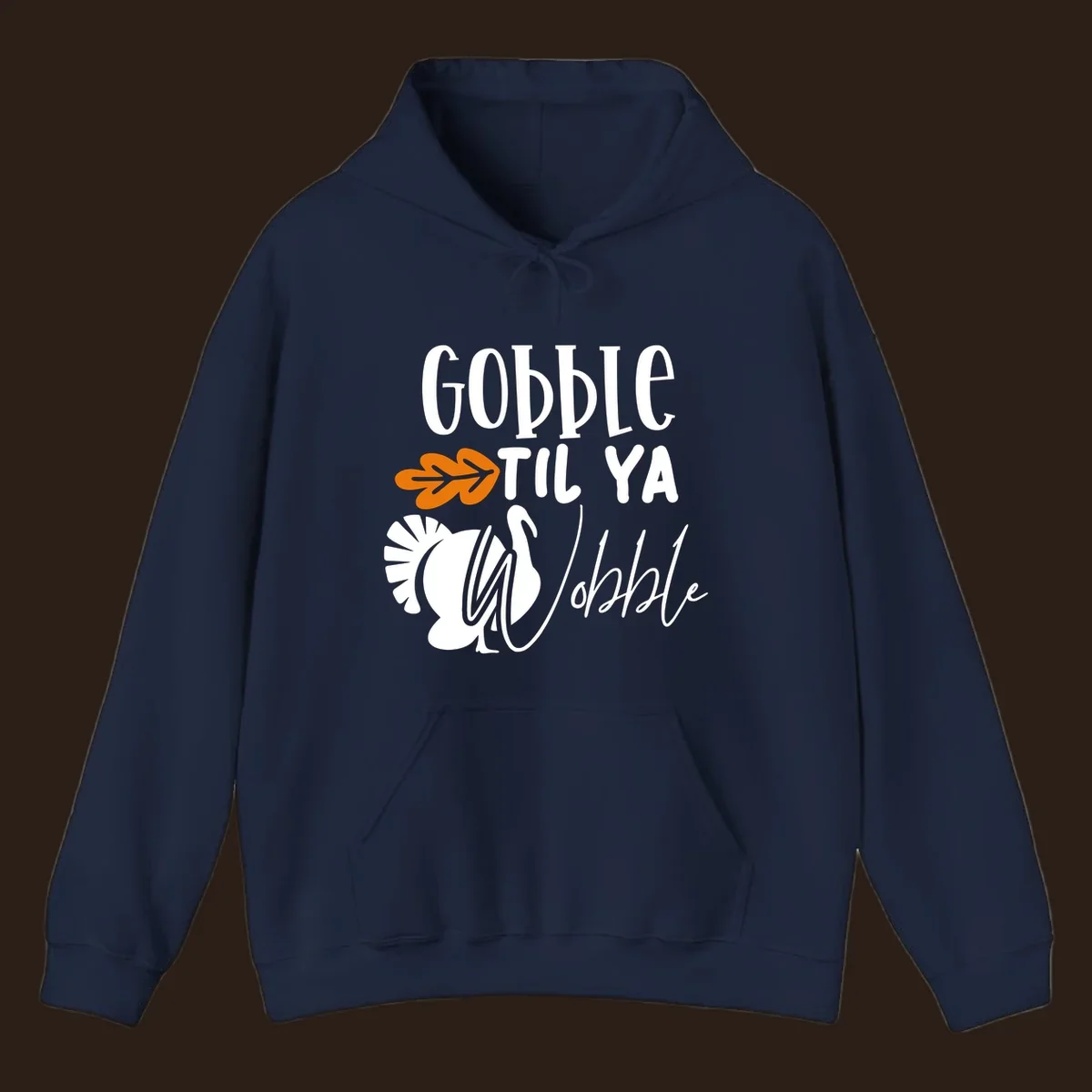 Gobble til ya wobble turkey and fall leaf Thanksgiving graphic.