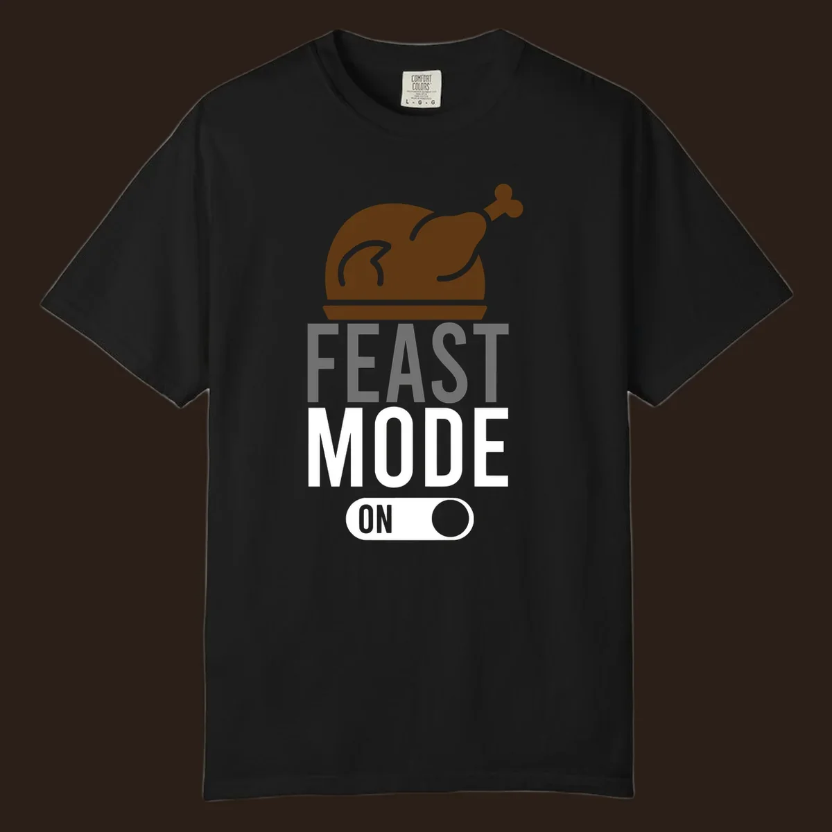 Feast mode on Thanksgiving graphic with a turkey and toggle switch.