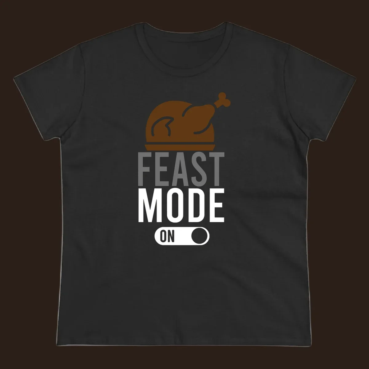 Feast mode on Thanksgiving graphic with a turkey and toggle switch.