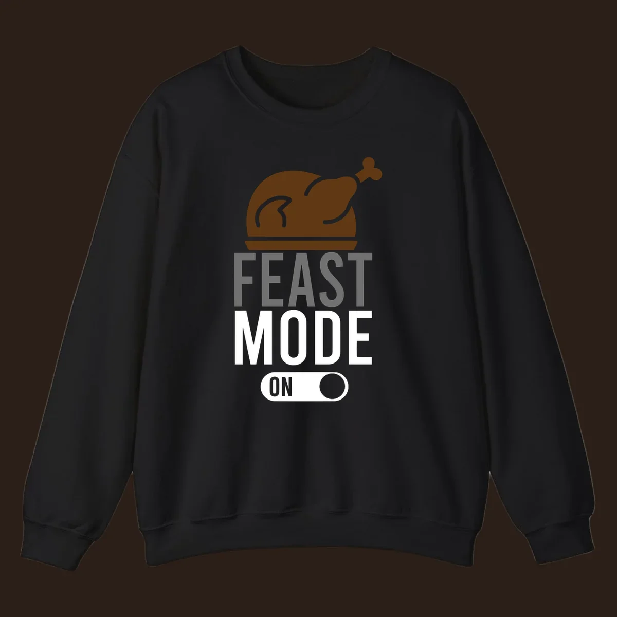 Feast mode on Thanksgiving graphic with a turkey and toggle switch.