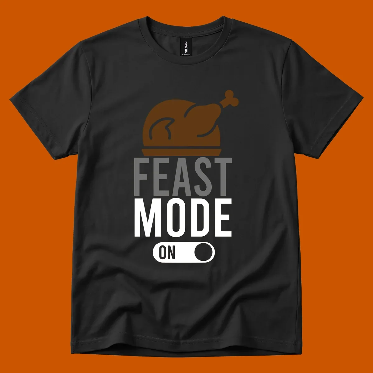 Feast mode on Thanksgiving graphic with a turkey and toggle switch.