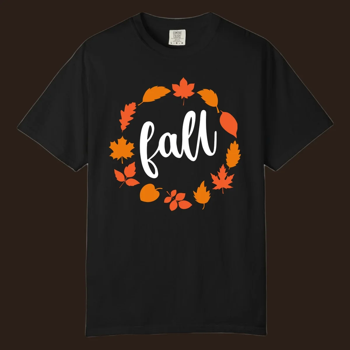 Fall leaves wreath with white script text.