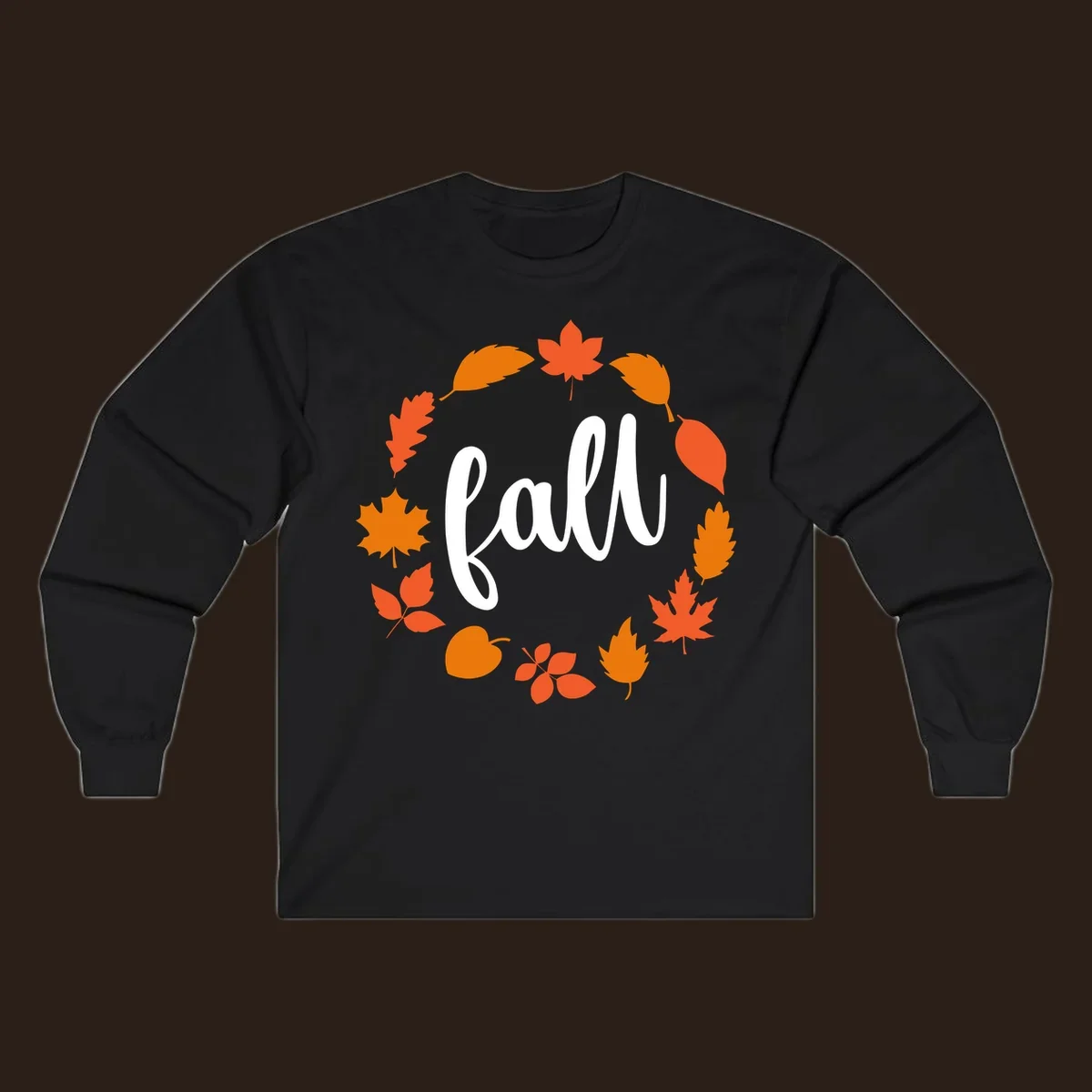 Fall leaves wreath with white script text.