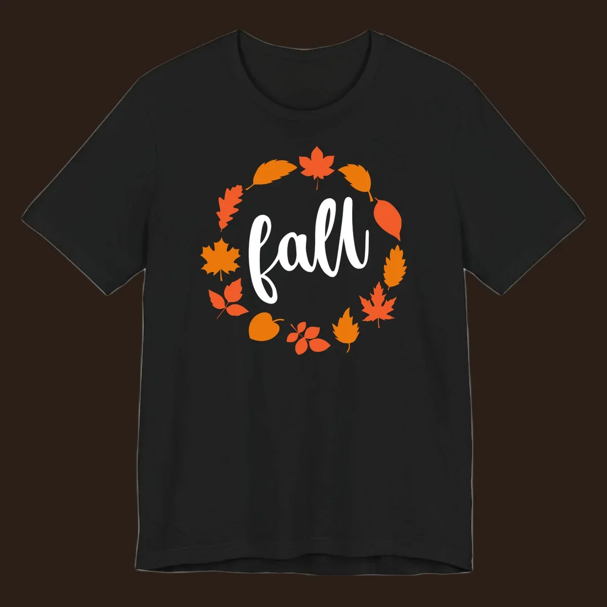 Fall leaves wreath with white script text.