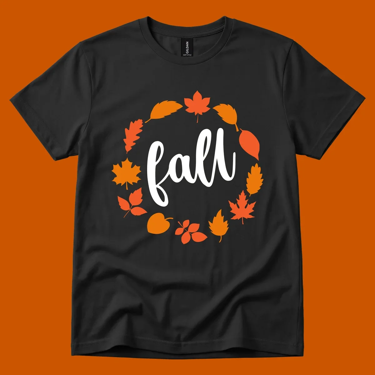 Fall leaves wreath with white script text.