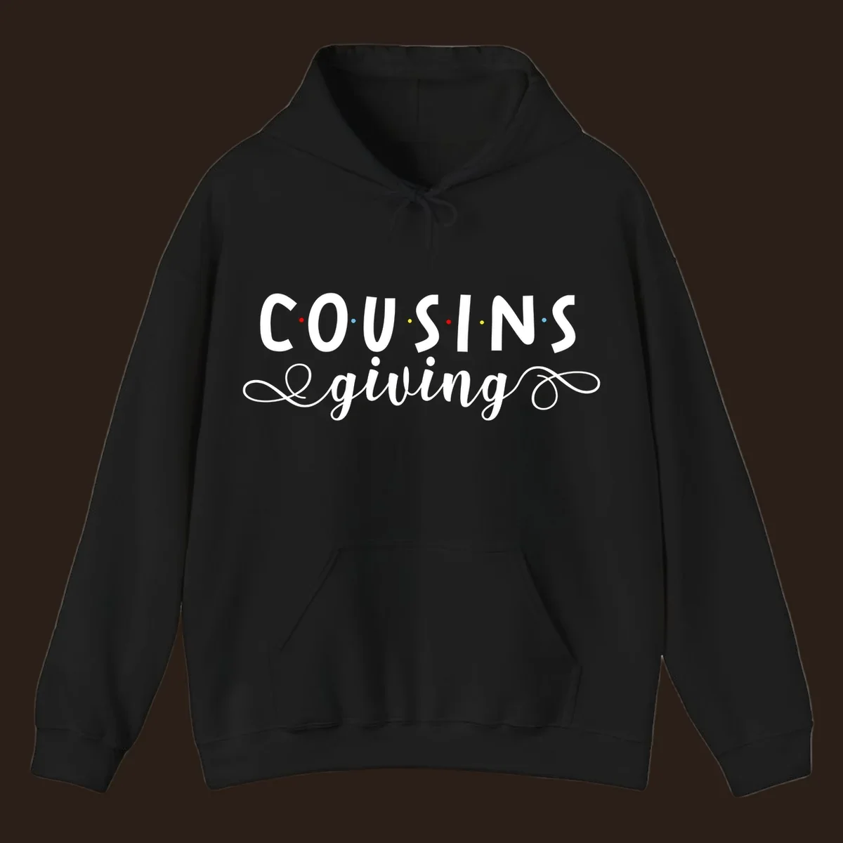 Cousins Giving Friends Style text design with colorful dots