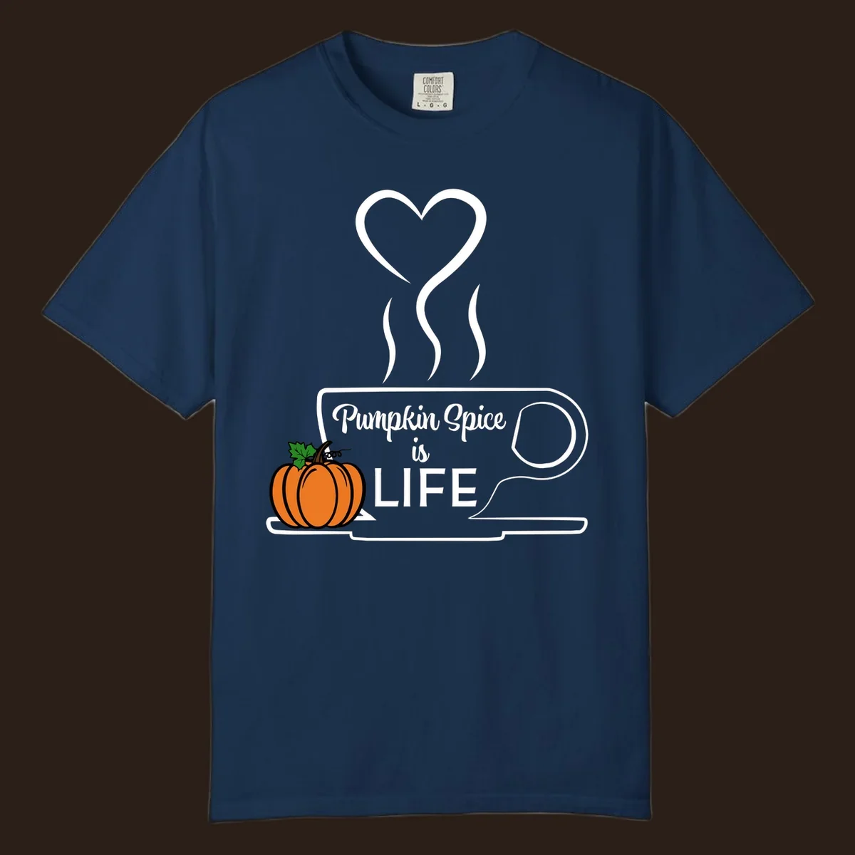 Pumpkin Spice is Life coffee mug design with a pumpkin and heart.