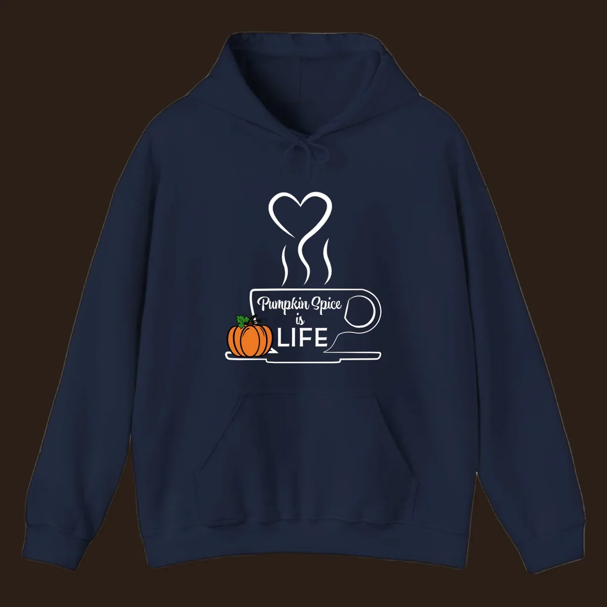 Pumpkin Spice is Life coffee mug design with a pumpkin and heart.