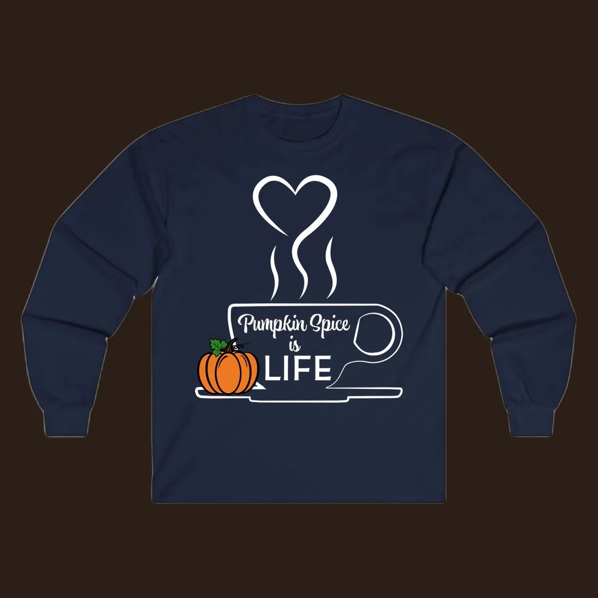 Pumpkin Spice is Life coffee mug design with a pumpkin and heart.