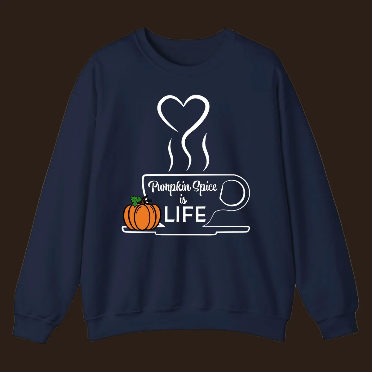 Pumpkin Spice is Life coffee mug design with a pumpkin and heart.