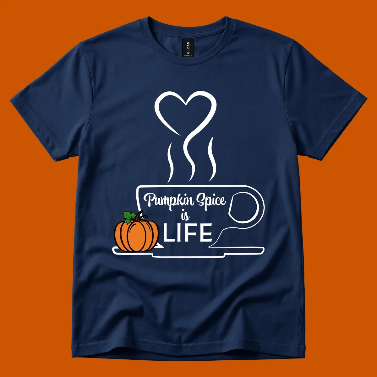 Pumpkin Spice is Life coffee mug design with a pumpkin and heart.