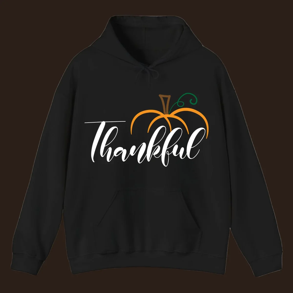 White script text 'Thankful' with a stylized orange pumpkin illustration.