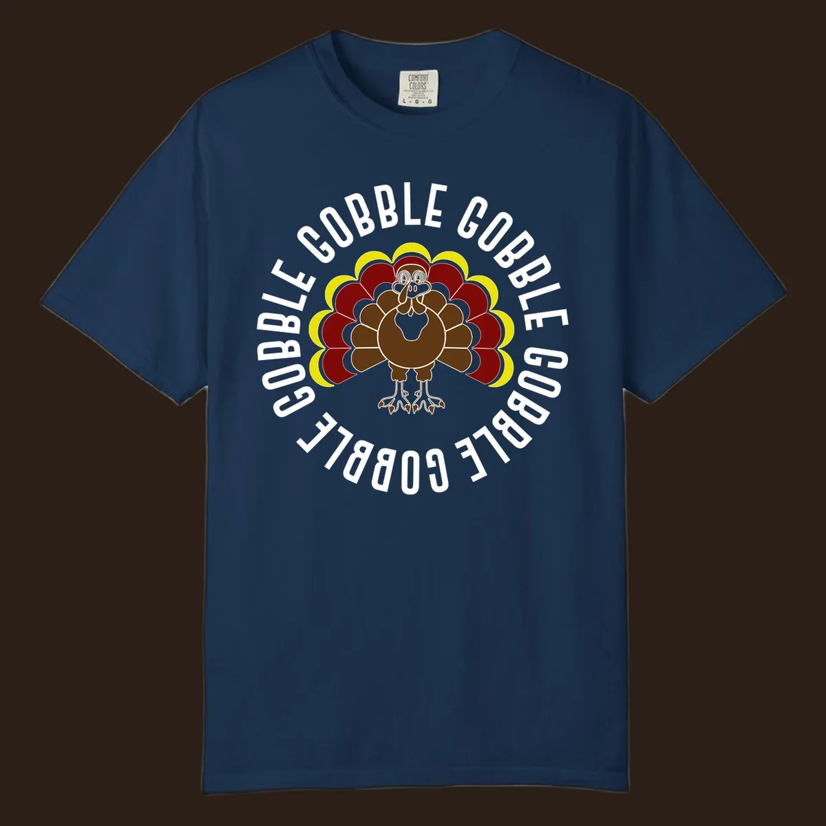 Gobble gobble turkey illustration with text for Thanksgiving.