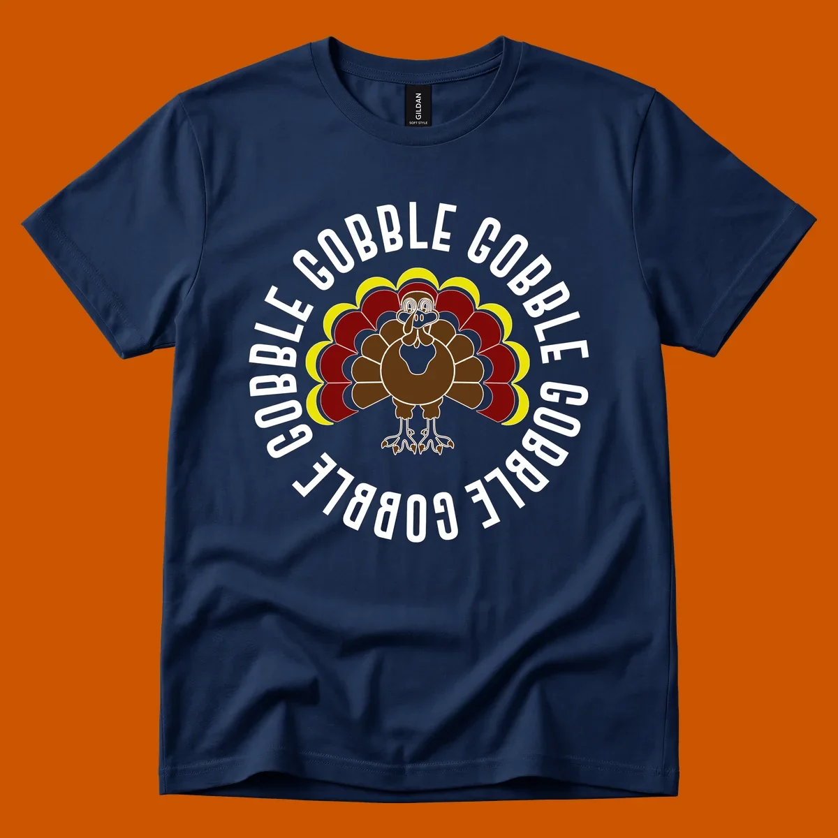 Gobble gobble turkey illustration with text for Thanksgiving.