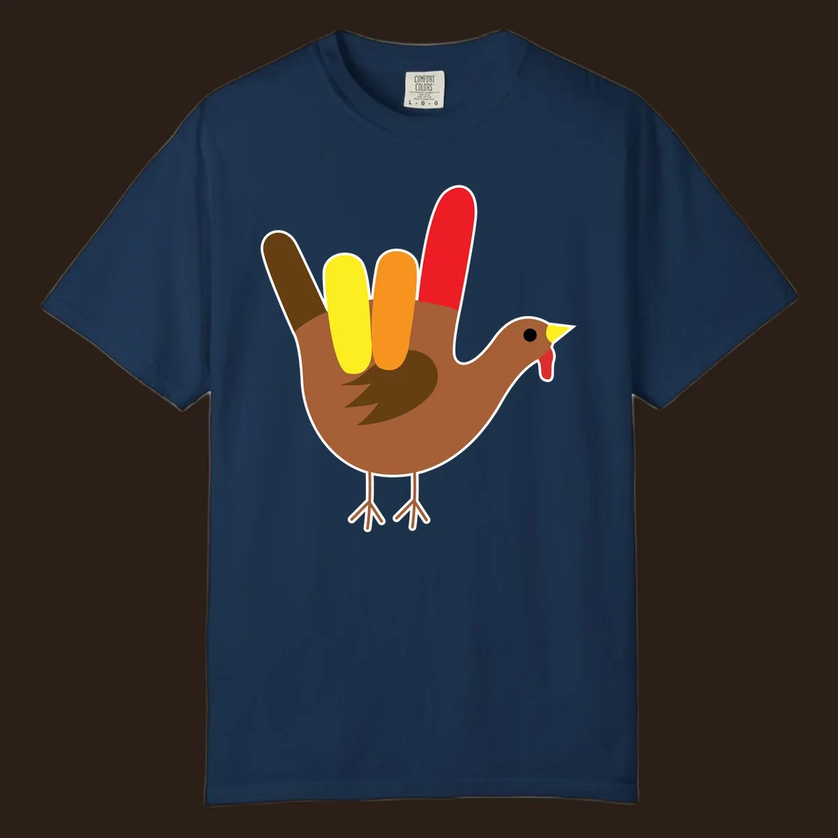 Turkey hand sign illustration for Thanksgiving, 'I Love You' symbol.