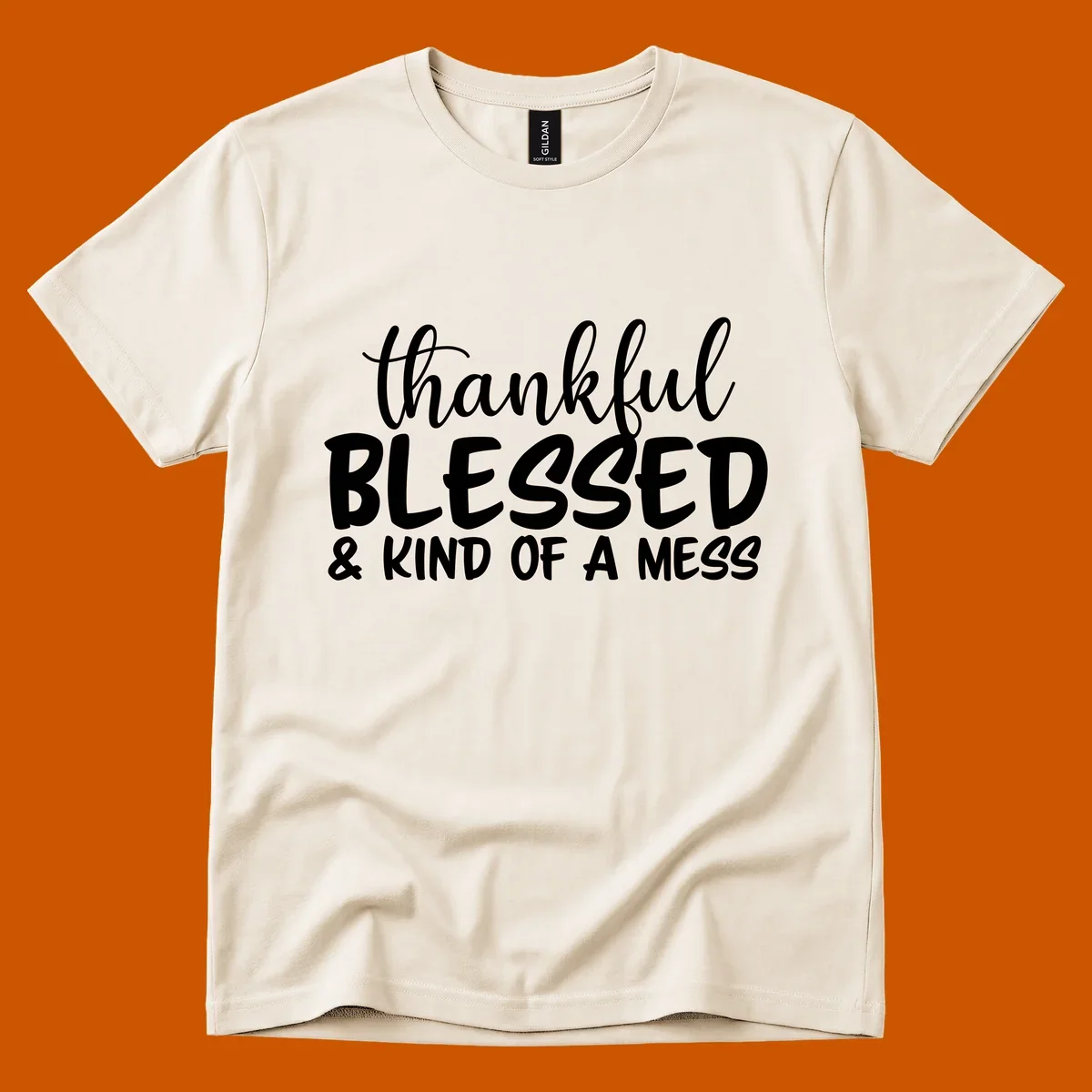 Text design reading 'thankful BLESSED & KIND OF A MESS' for kind-of-a-mess-thanksgiving.