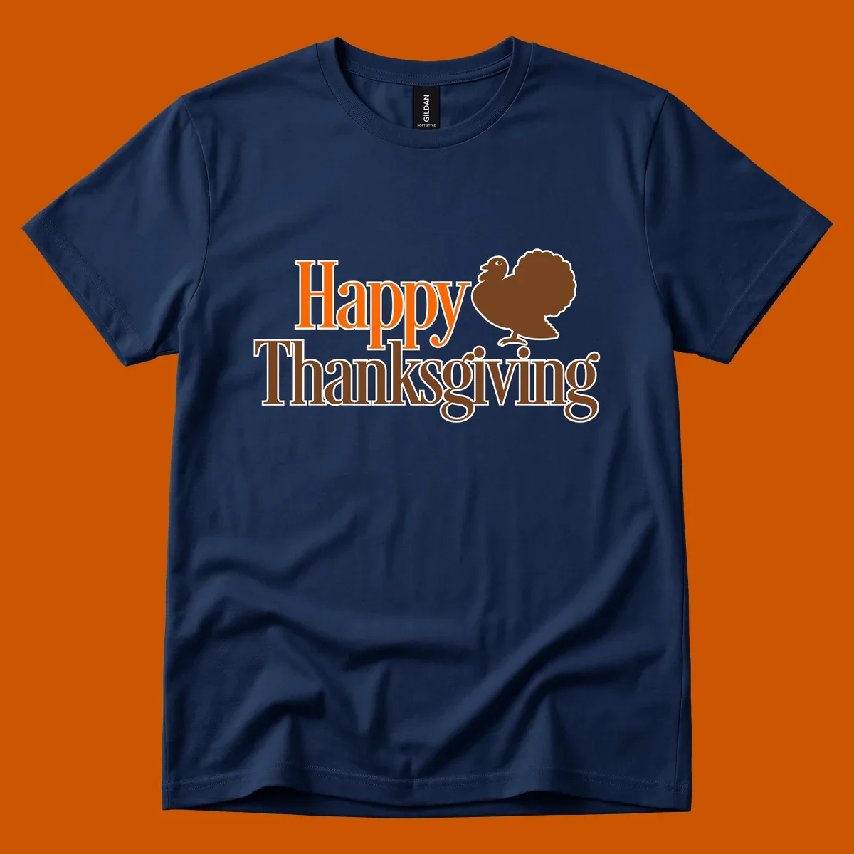 Happy Thanksgiving text with a cartoon turkey illustration, for Thanksgiving holiday.