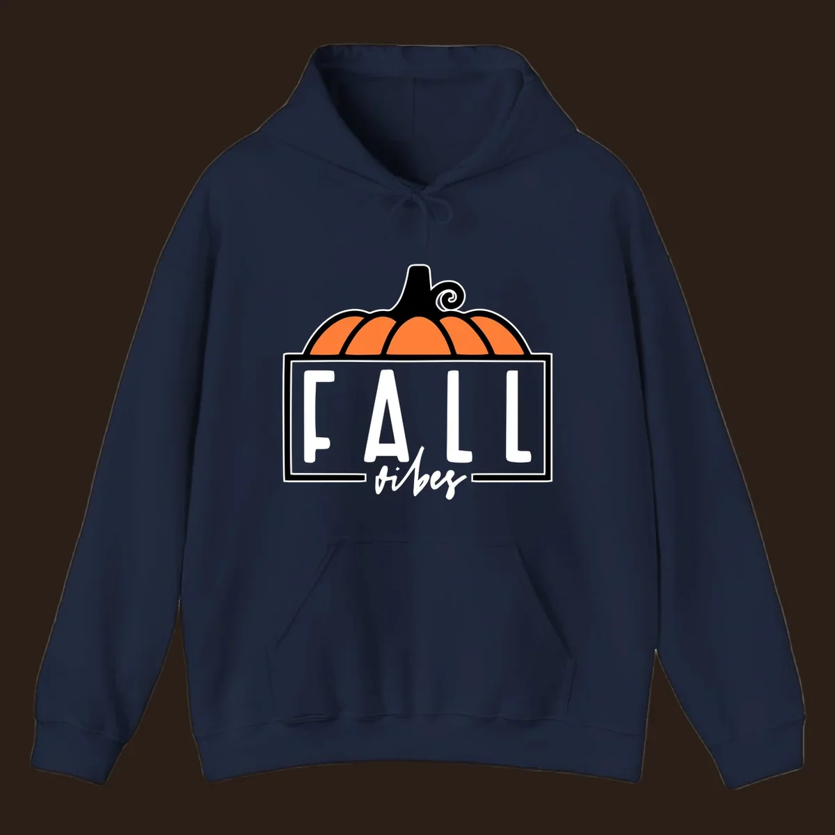 Fall vibes pumpkin graphic with text. Includes a pumpkin illustration and the words FALL and vibes.