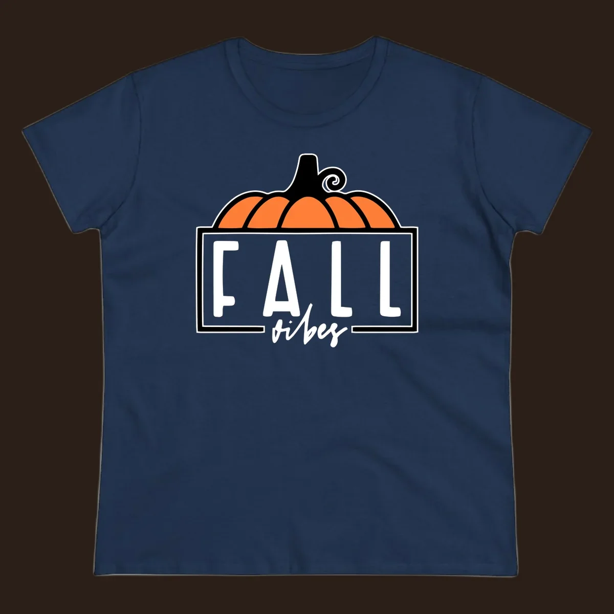 Fall vibes pumpkin graphic with text. Includes a pumpkin illustration and the words FALL and vibes.
