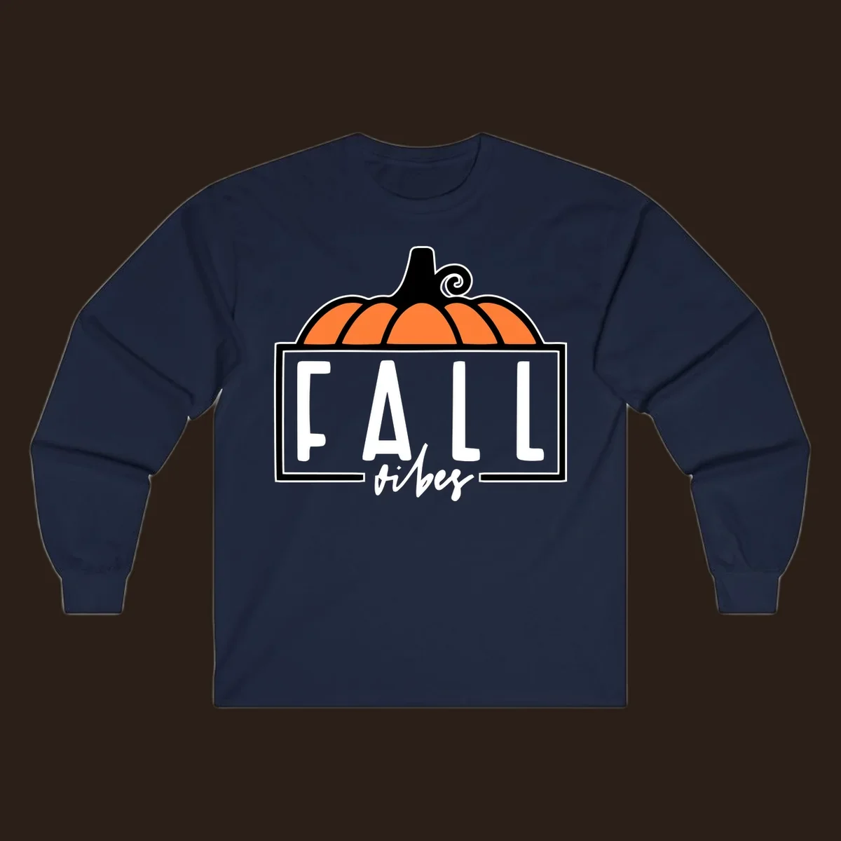 Fall vibes pumpkin graphic with text. Includes a pumpkin illustration and the words FALL and vibes.