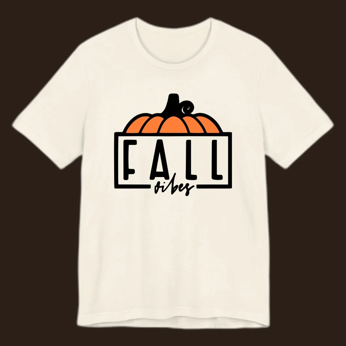 Fall vibes pumpkin graphic with text. Includes a pumpkin illustration and the words FALL and vibes.