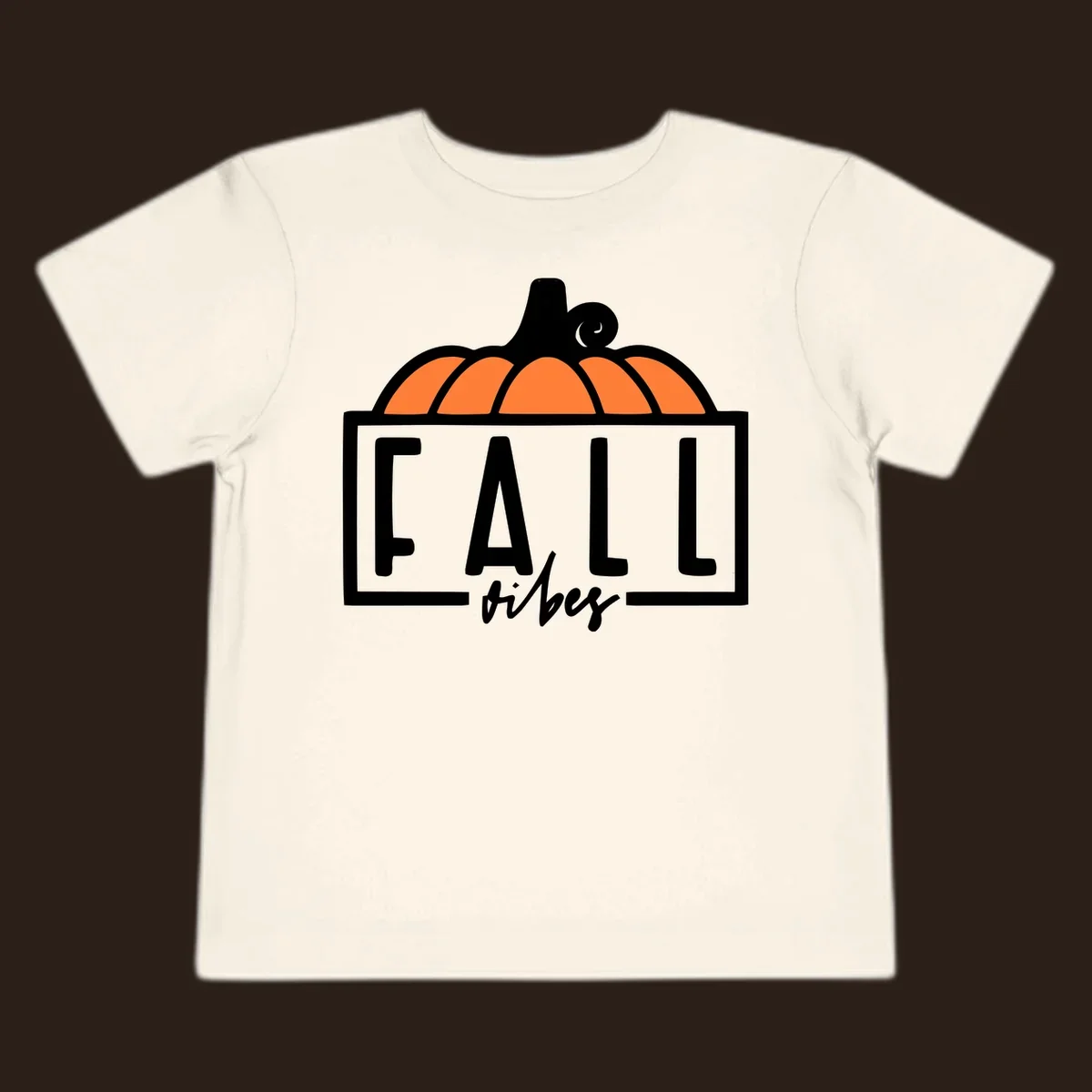 Fall vibes pumpkin graphic with text. Includes a pumpkin illustration and the words FALL and vibes.