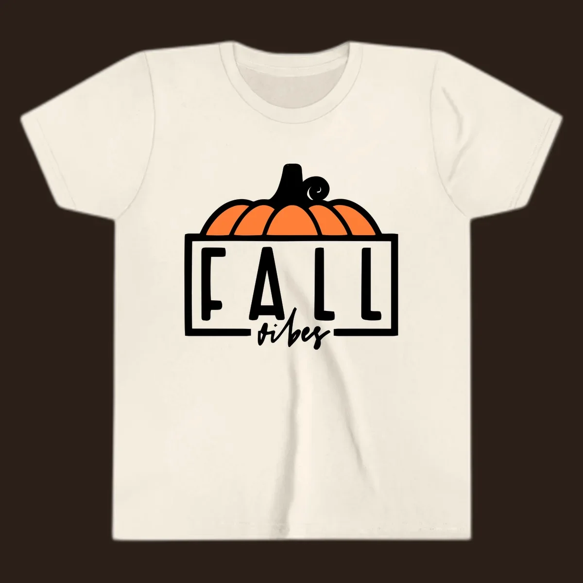 Fall vibes pumpkin graphic with text. Includes a pumpkin illustration and the words FALL and vibes.