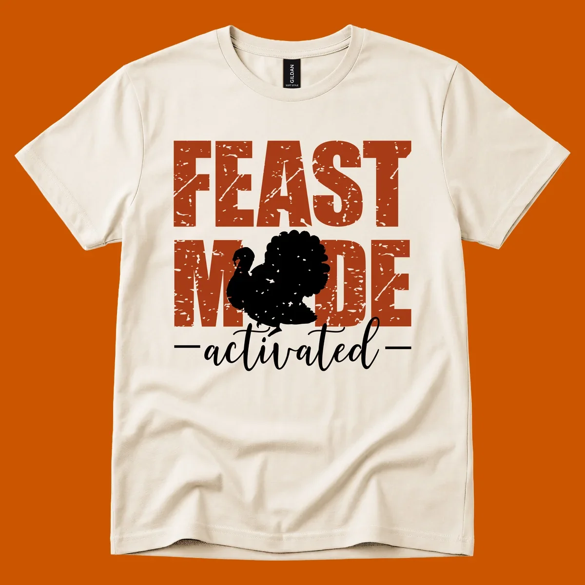 Feast Mode Activated turkey graphic for Thanksgiving shirts.
