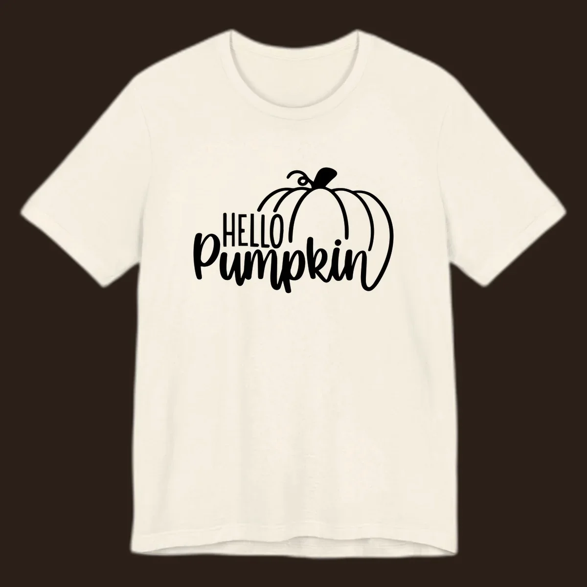 White hello pumpkin text with a pumpkin illustration, autumn holiday design