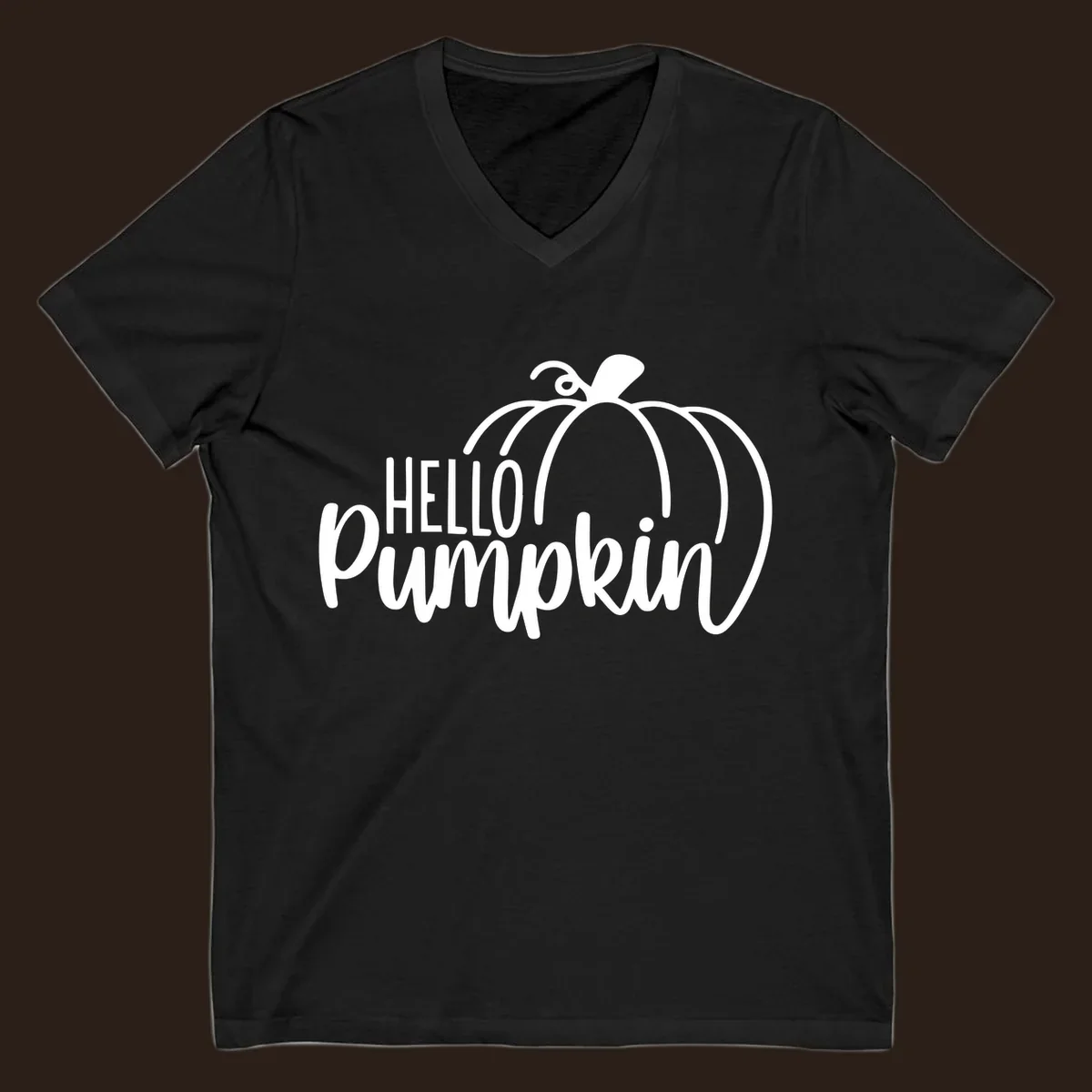White hello pumpkin text with a pumpkin illustration, autumn holiday design