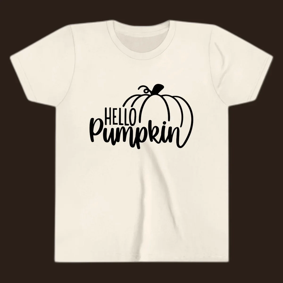 White hello pumpkin text with a pumpkin illustration, autumn holiday design