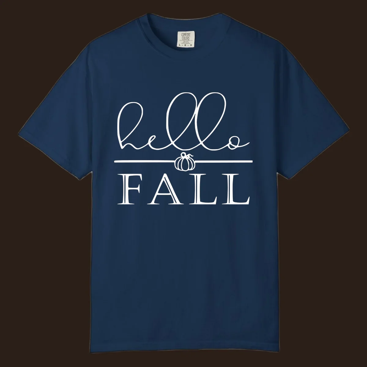 Hello fall pumpkin graphic with text and illustration