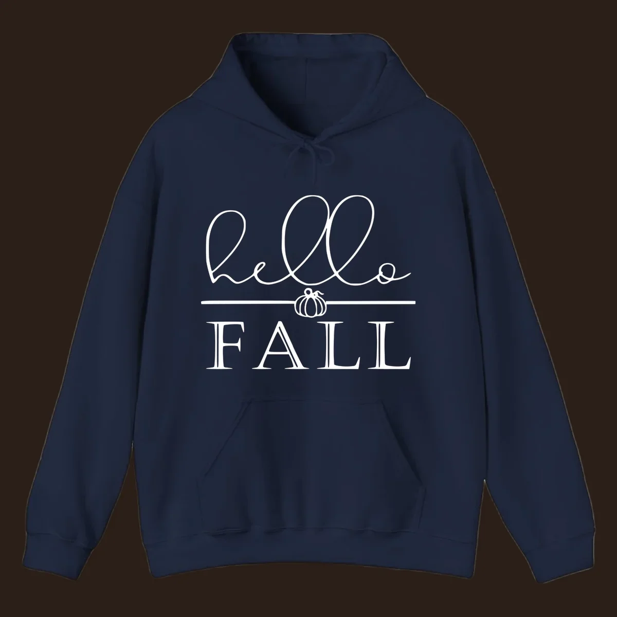 Hello fall pumpkin graphic with text and illustration