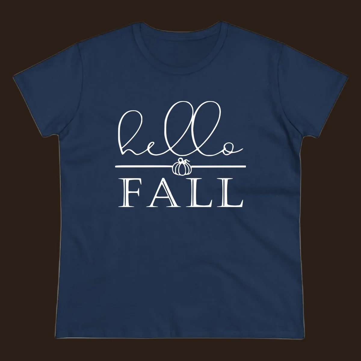 Hello fall pumpkin graphic with text and illustration