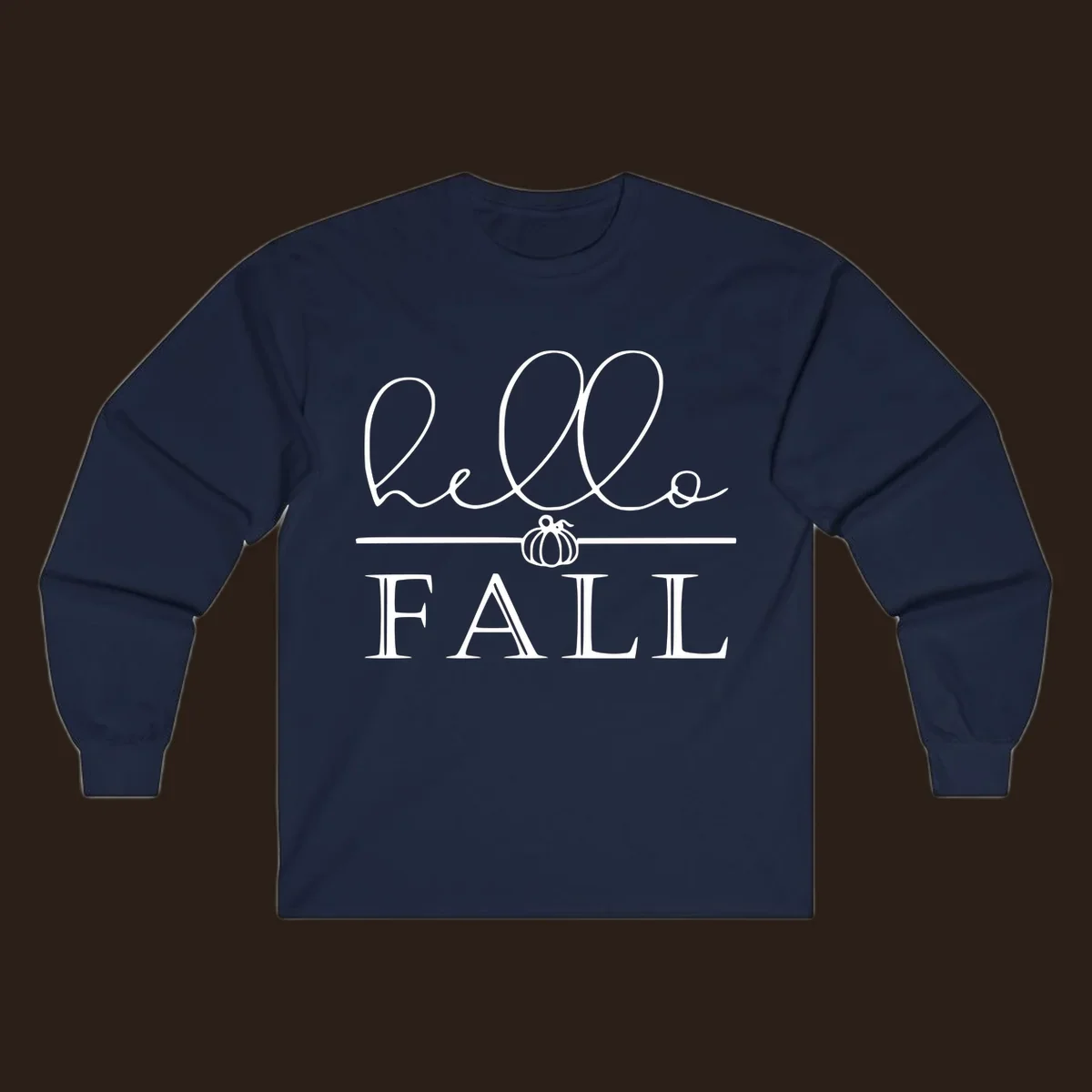 Hello fall pumpkin graphic with text and illustration