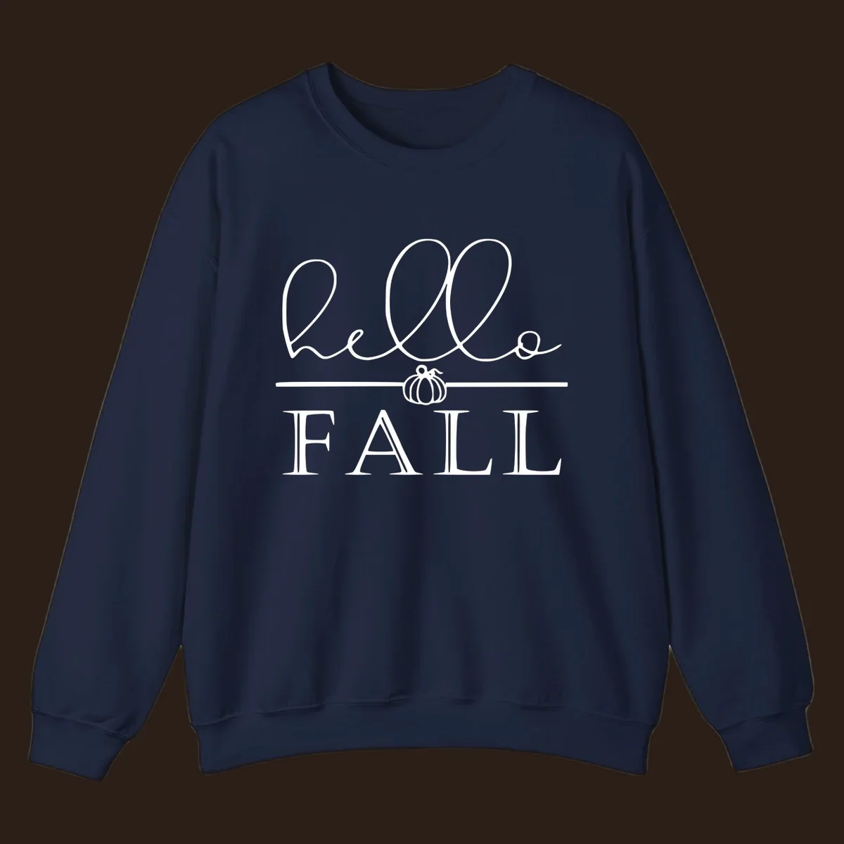 Hello fall pumpkin graphic with text and illustration