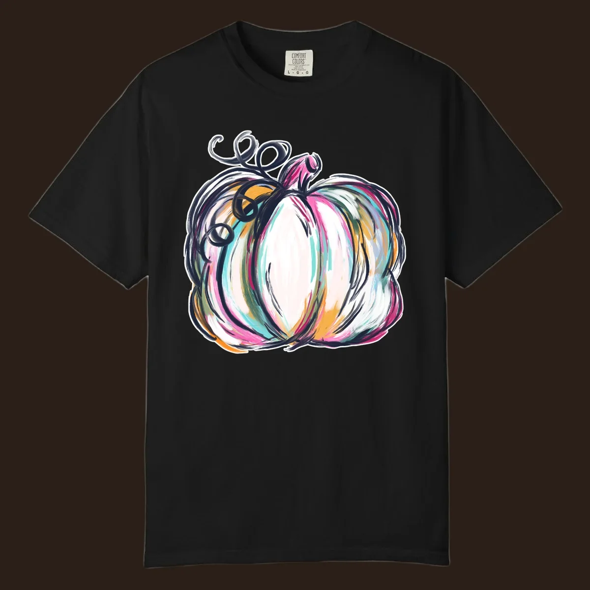 Abstract pumpkin with colorful brush strokes and swirls, fall graphic.