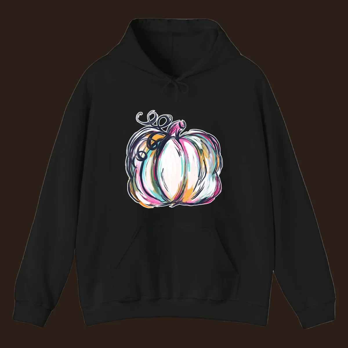 Abstract pumpkin with colorful brush strokes and swirls, fall graphic.
