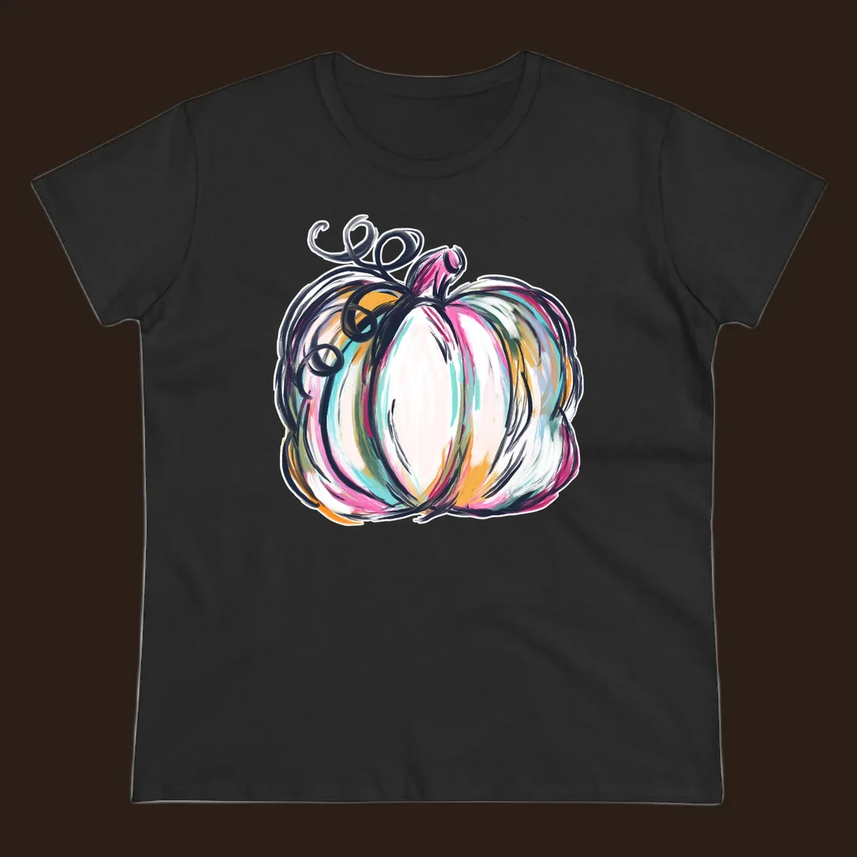 Abstract pumpkin with colorful brush strokes and swirls, fall graphic.