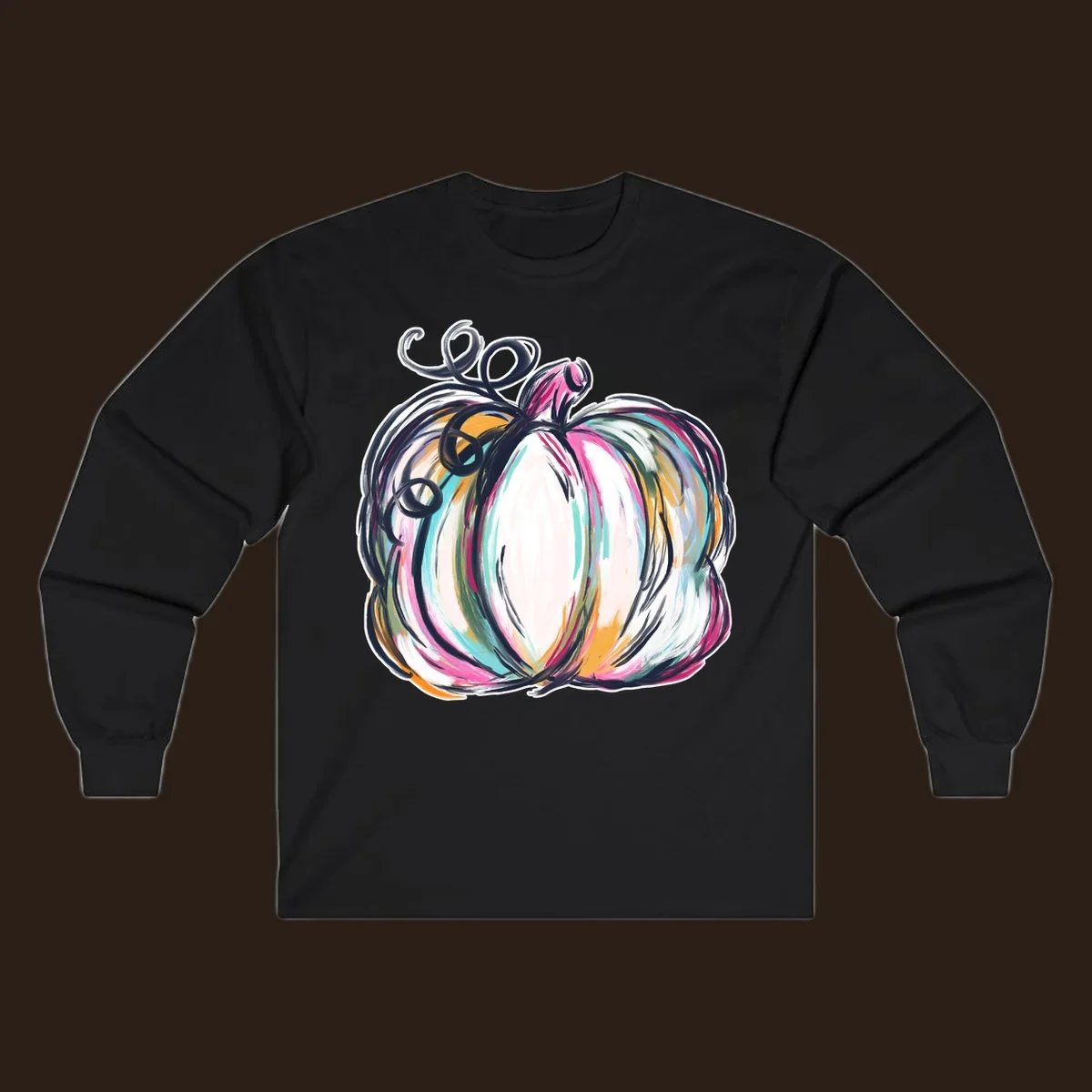Abstract pumpkin with colorful brush strokes and swirls, fall graphic.