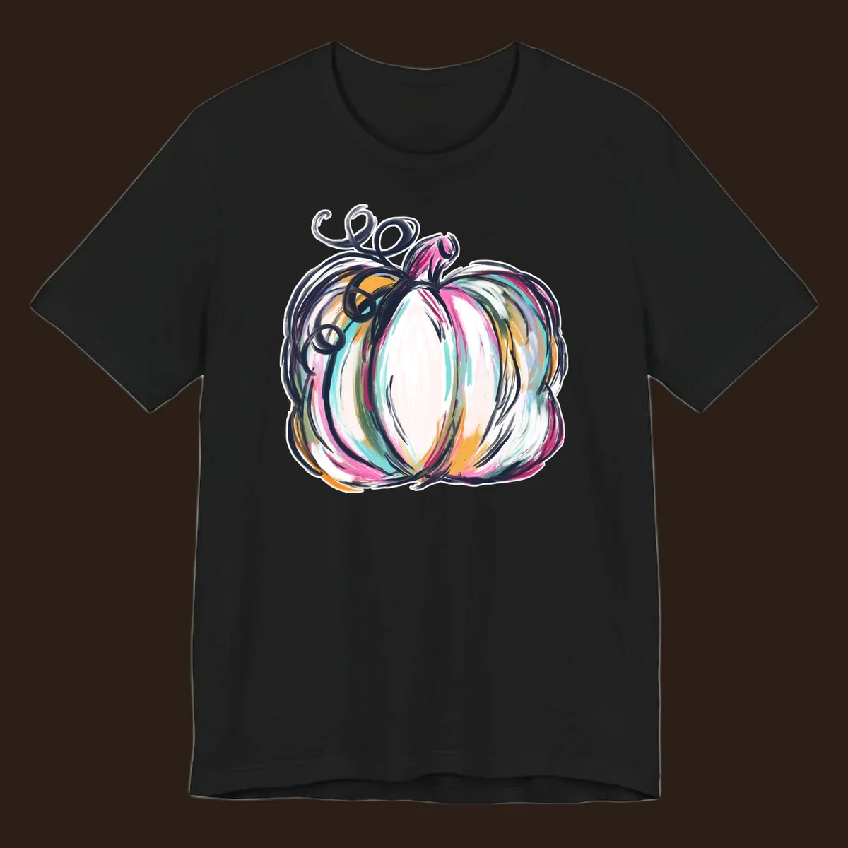 Abstract pumpkin with colorful brush strokes and swirls, fall graphic.