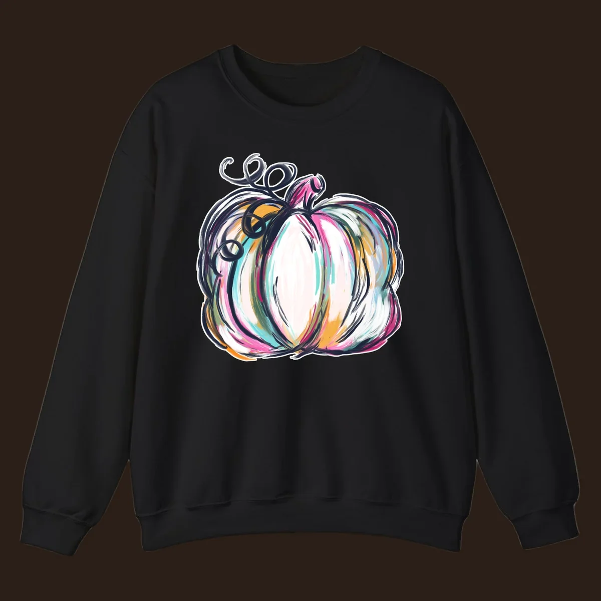 Abstract pumpkin with colorful brush strokes and swirls, fall graphic.