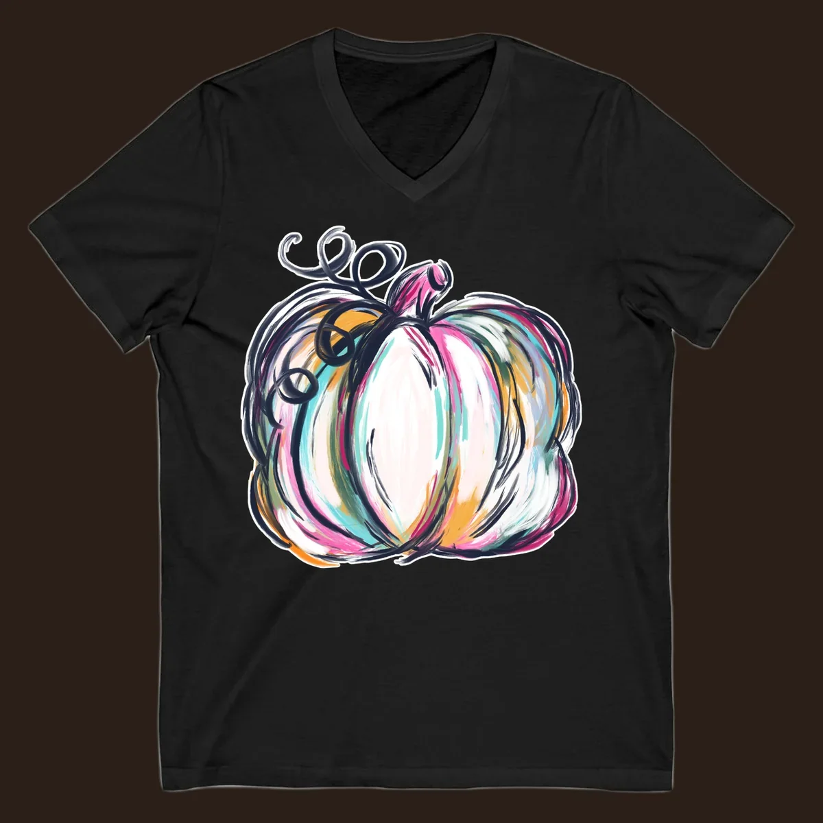 Abstract pumpkin with colorful brush strokes and swirls, fall graphic.