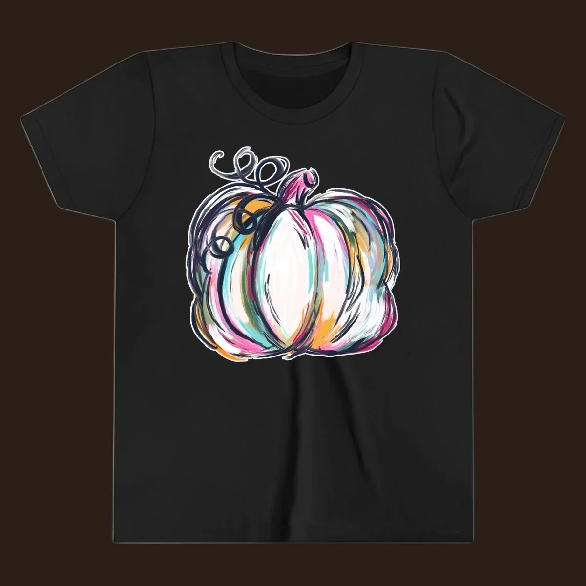 Abstract pumpkin with colorful brush strokes and swirls, fall graphic.